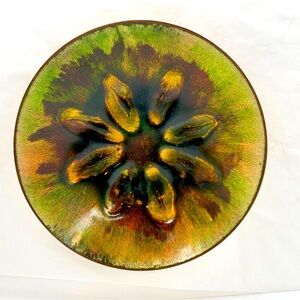 VTG MCM  Enamel On Copper Trinket Dish Abstract Flower Power Boho